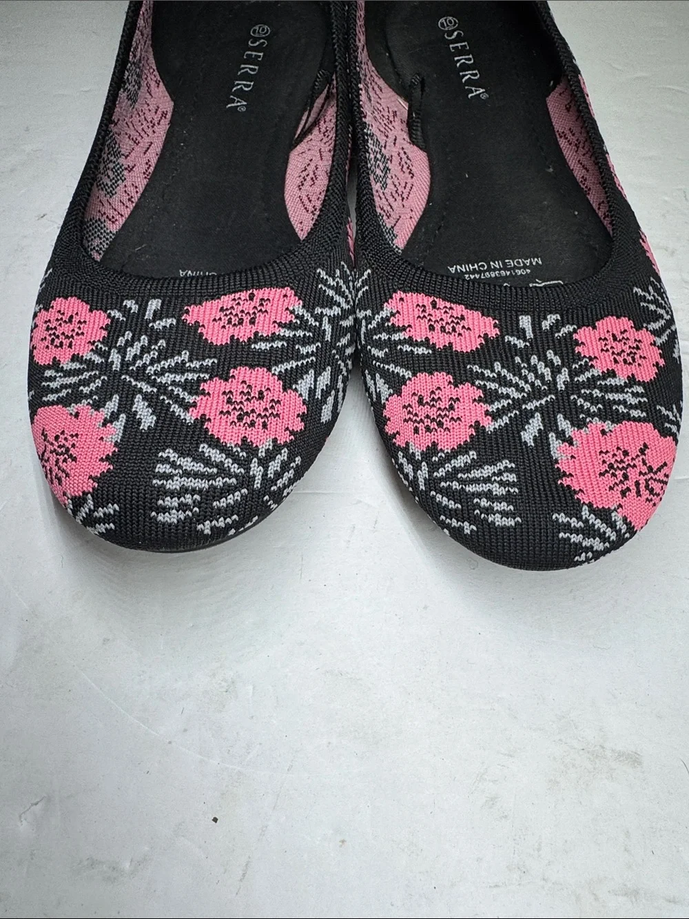Serra Pink & Black Floral Knit Ballet Flats casual comfort 10 work office
